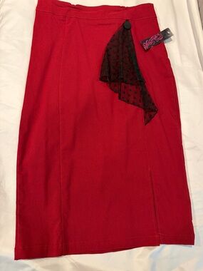 RockSteady Red Pencil Skirt with Black Scarf Accent
